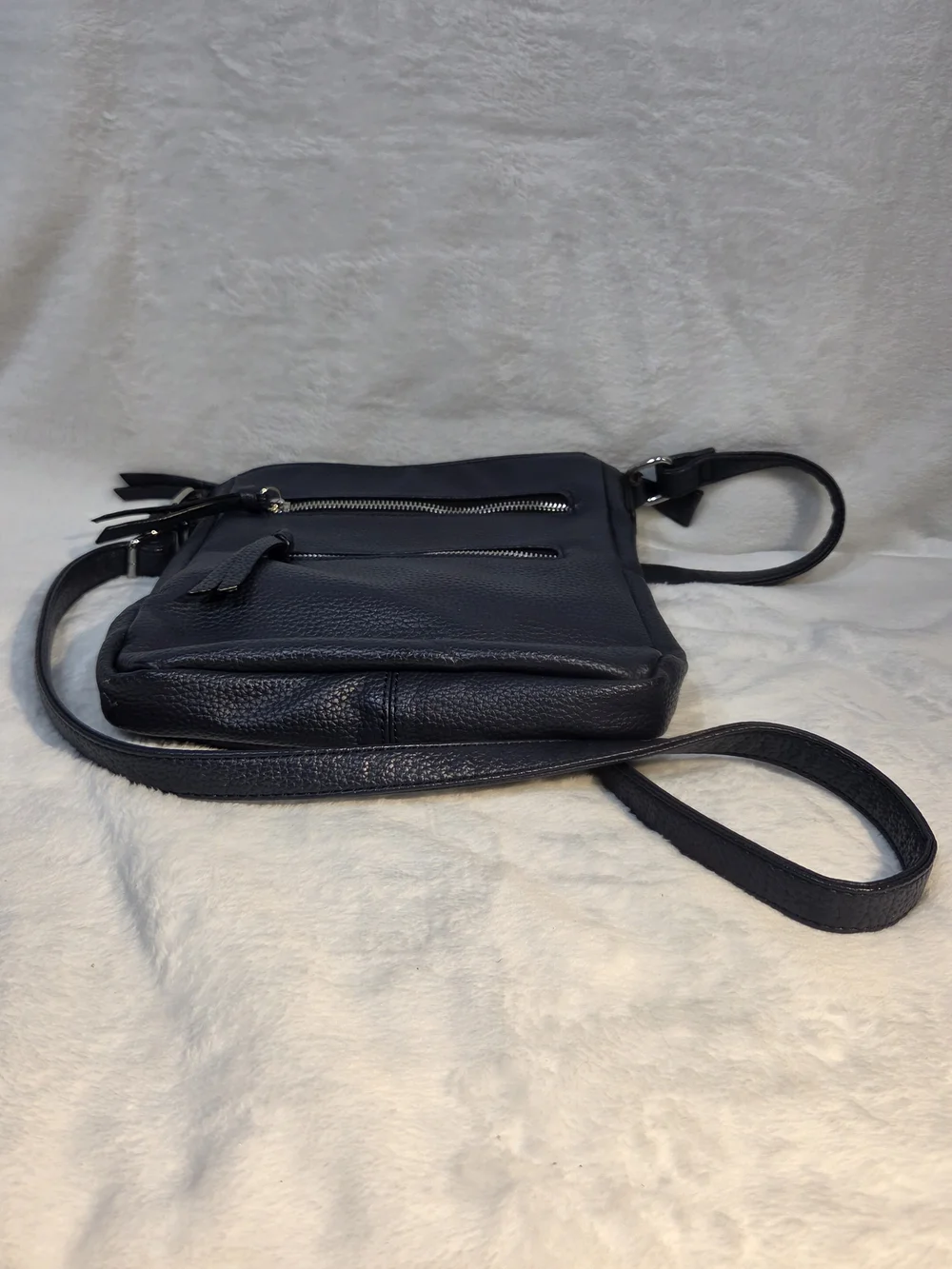 Classic Navy Crossbody Bag with Front Zippers